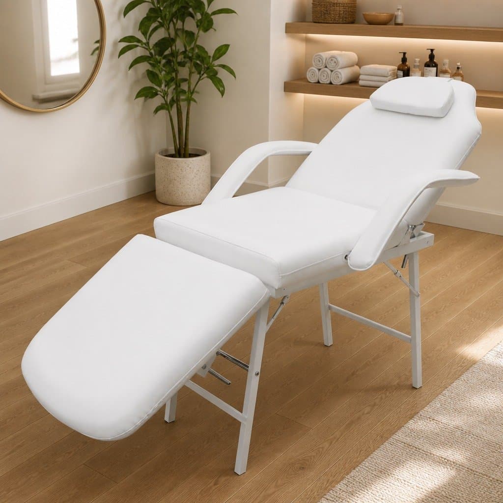 Adjustable White Faux Leather Facial Treatment Chair