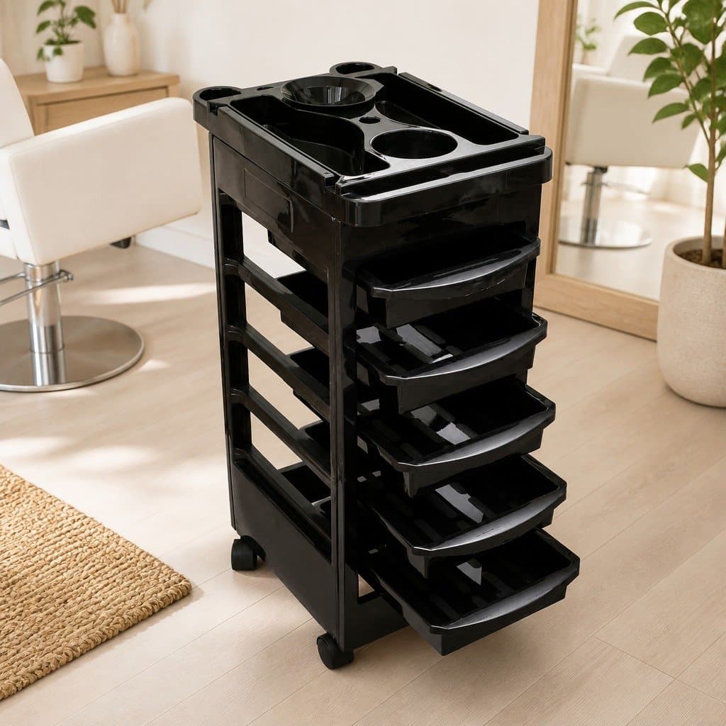 Black Hair Salon Trolley with Five Drawers