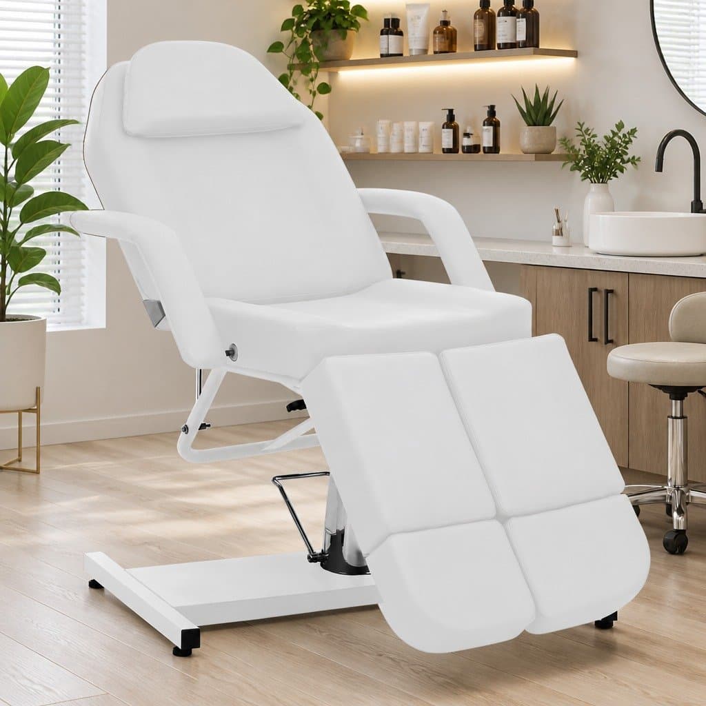 Adjustable Massage Chair in White Faux Leather