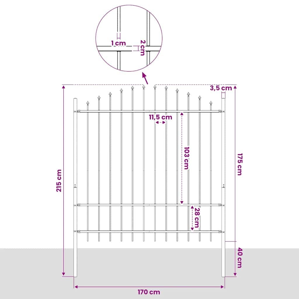 Steel Garden Fence Panel with Spear Top 170x175cm