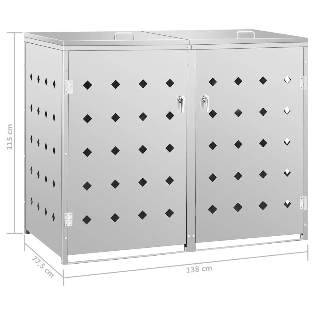Stainless Steel Double Wheelie Bin Shed 240L Garbage Storage