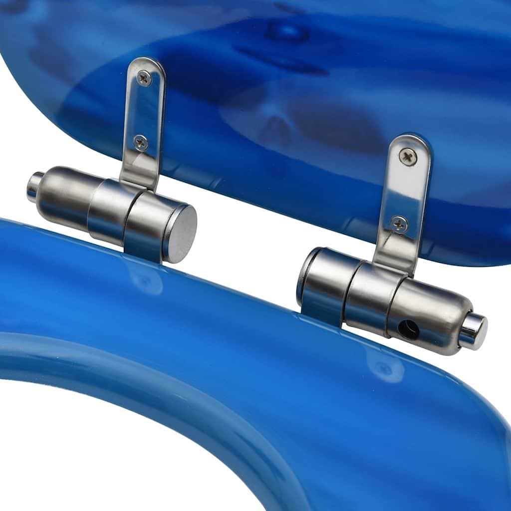Toilet Seat with Soft Close Lid Blue Water Drop Design MDF Adjustable Hinges