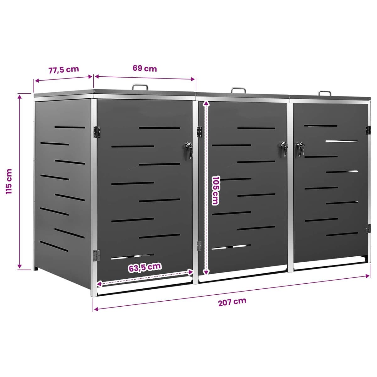 Wheelie Bin Shed 207x77.5x115cm for Waste Storage