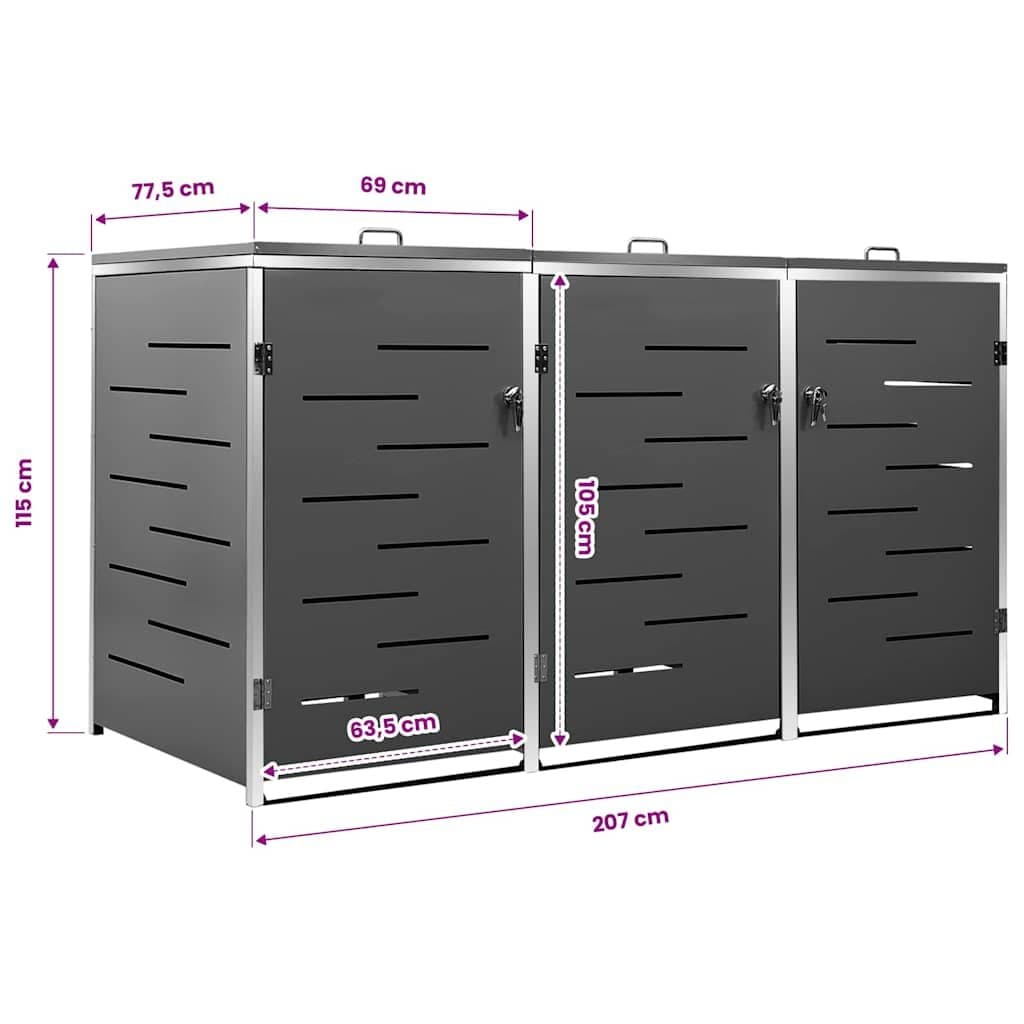 Wheelie Bin Shed 207x77.5x115cm for Waste Storage