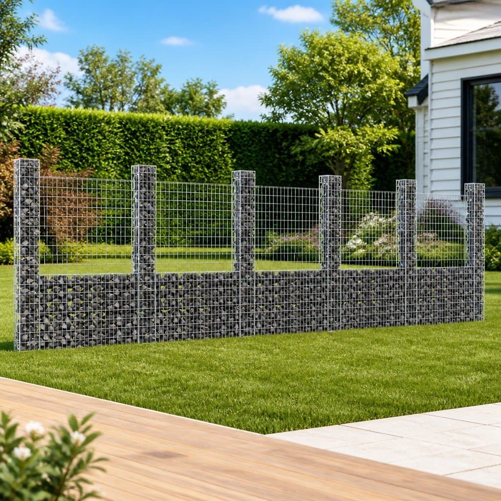 U-Shape Gabion Basket Fence Panel with 6 Iron Posts