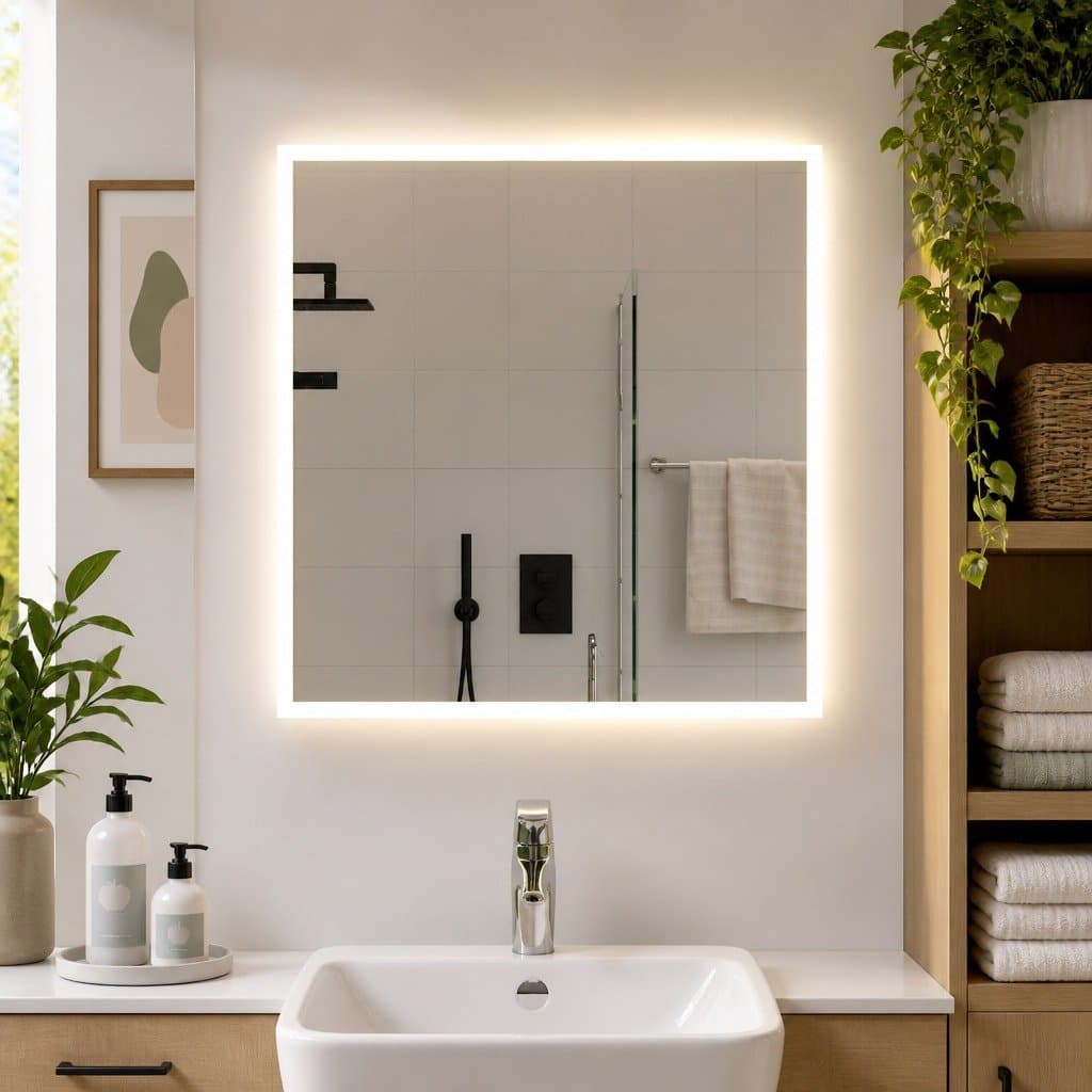 Waterproof LED Bathroom Mirror 60x60 cm with USB Power