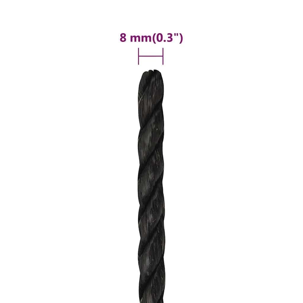 Black Twisted Polypropylene Work Rope 8mm 50m