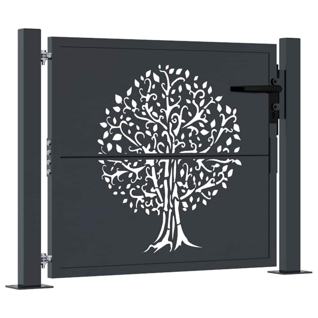 Garden Gate Anthracite 100x75 cm Steel Laser-Cut Design Outdoor Fencing Entrance