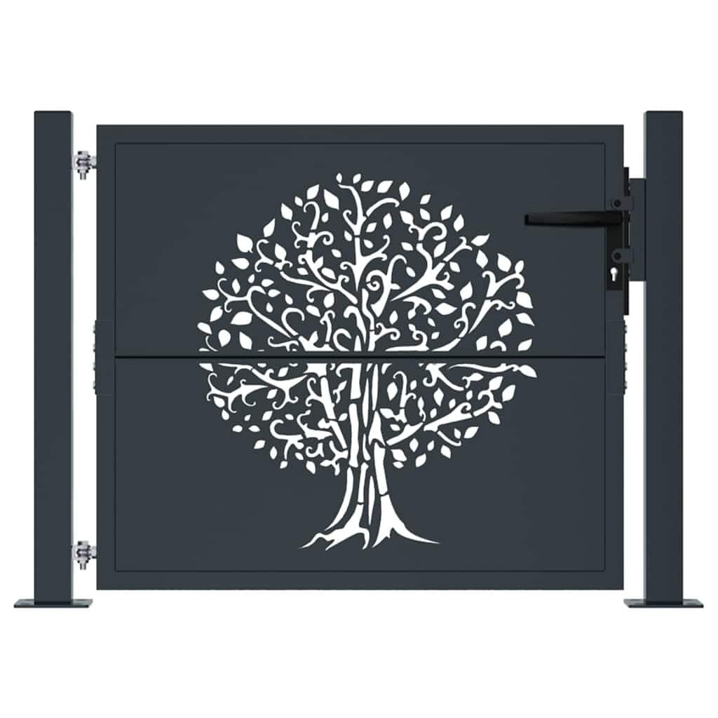 Garden Gate Anthracite 100x75 cm Steel Laser-Cut Design Outdoor Fencing Entrance