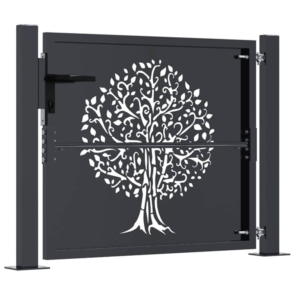 Garden Gate Anthracite 100x75 cm Steel Laser-Cut Design Outdoor Fencing Entrance