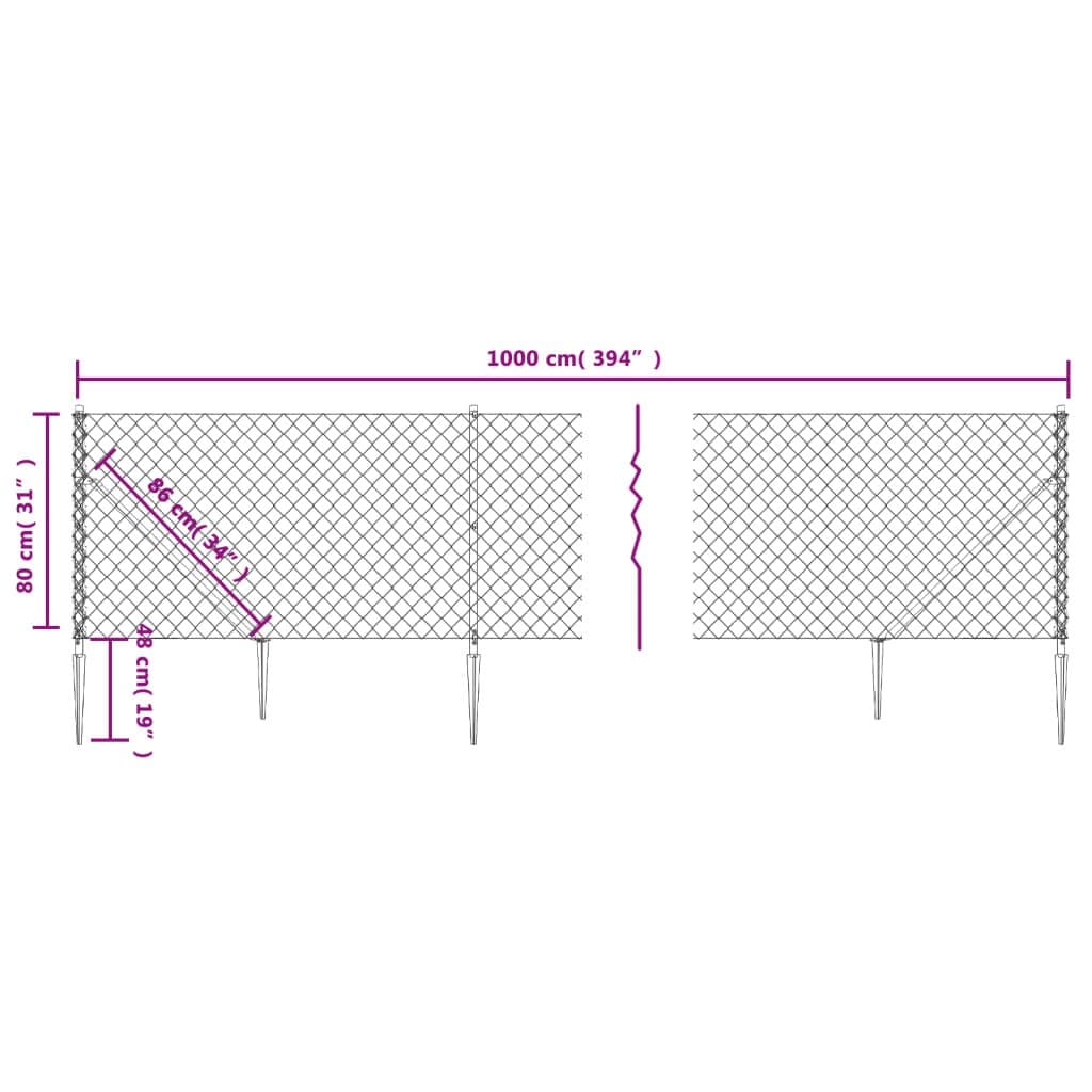 Green Chain Link Fence Panel 0.8x10m with Anchors