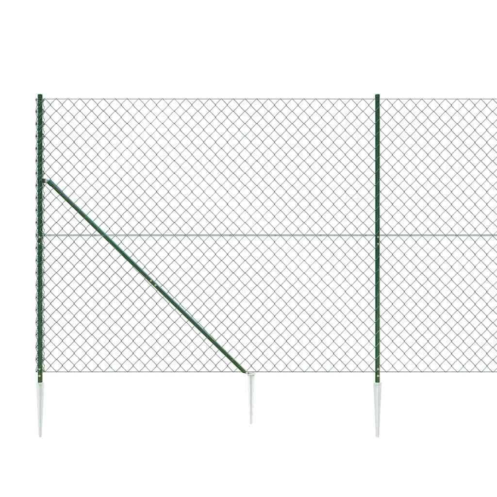 Green Chain Link Fence 1.6x25m with Spike Anchors