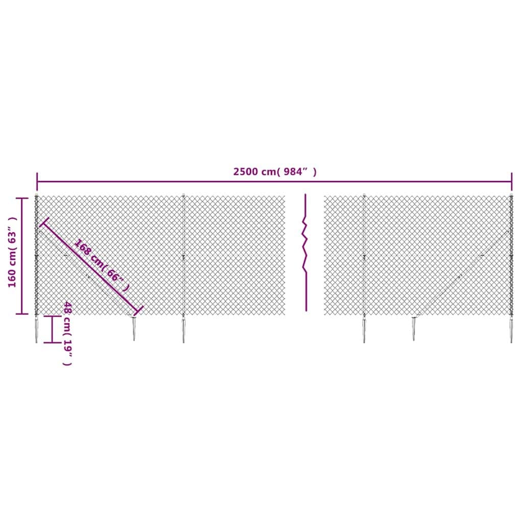 Green Chain Link Fence 1.6x25m with Spike Anchors