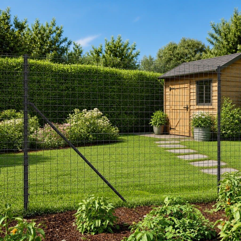 Anthracite Wire Mesh Fence Panel with Spike Anchors