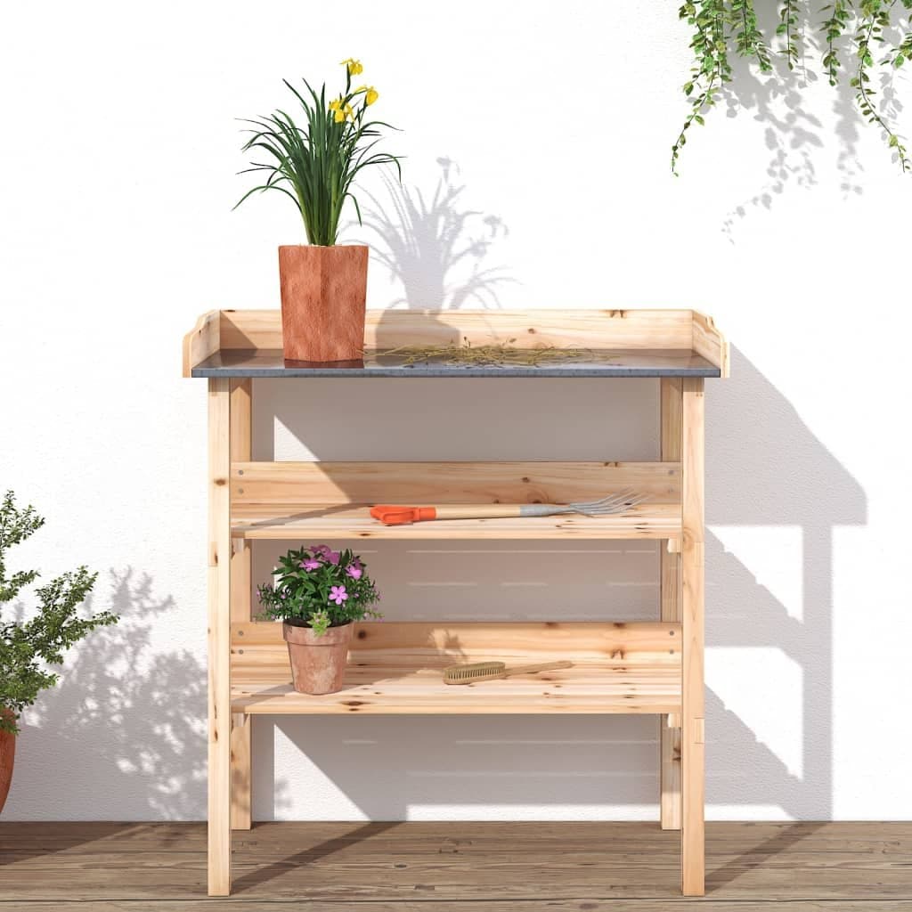 Plant Stand Table with 2 Shelves Potting Bench Garden Worktop Storage Display