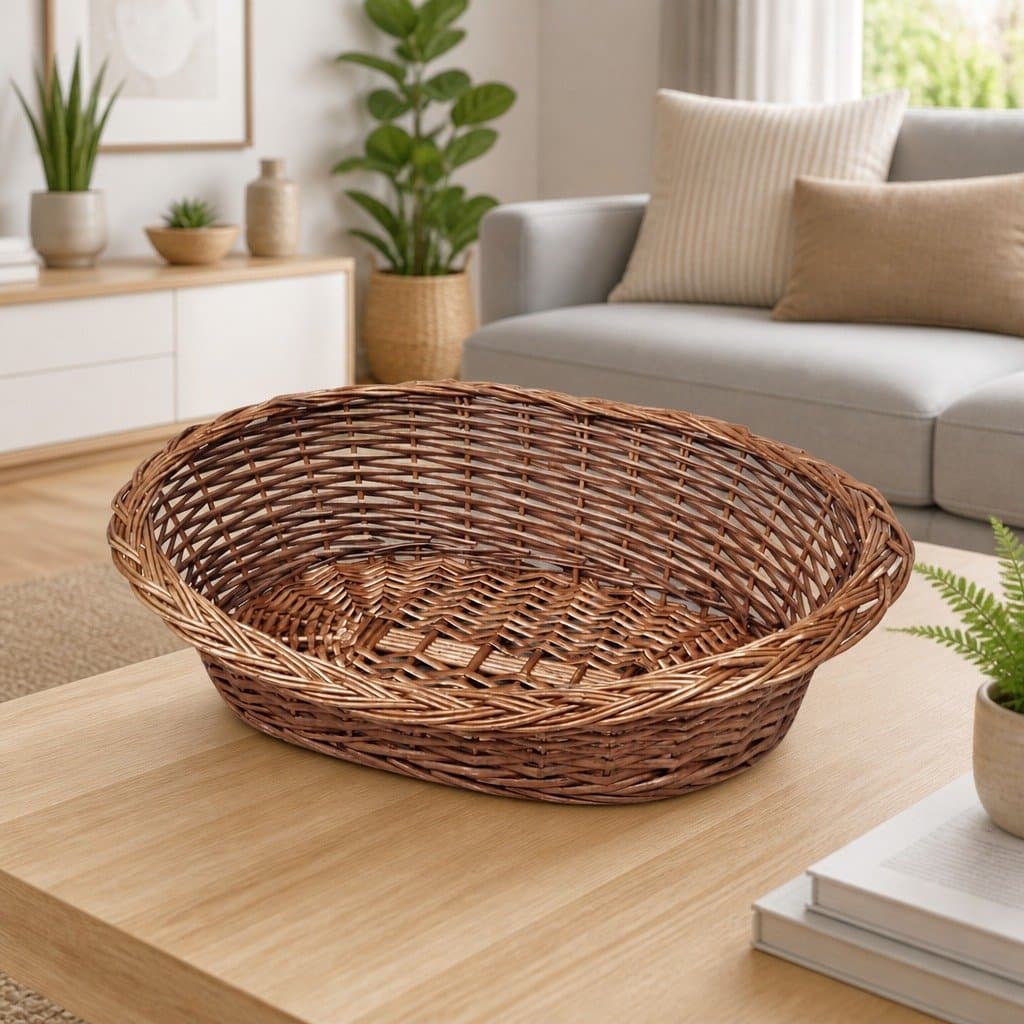Brown Willow Woven Dog Basket Pet Bed 50cm
