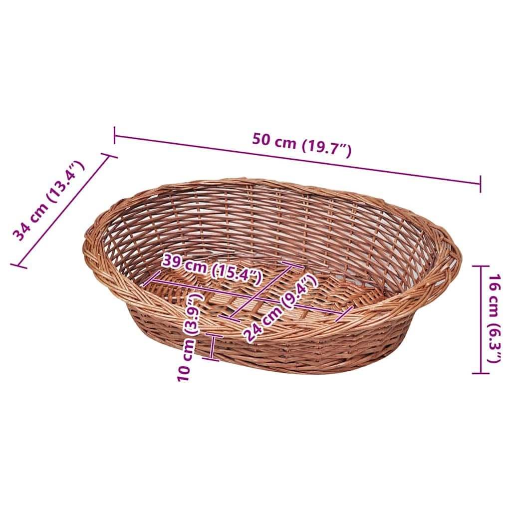 Brown Willow Woven Dog Basket Pet Bed 50cm