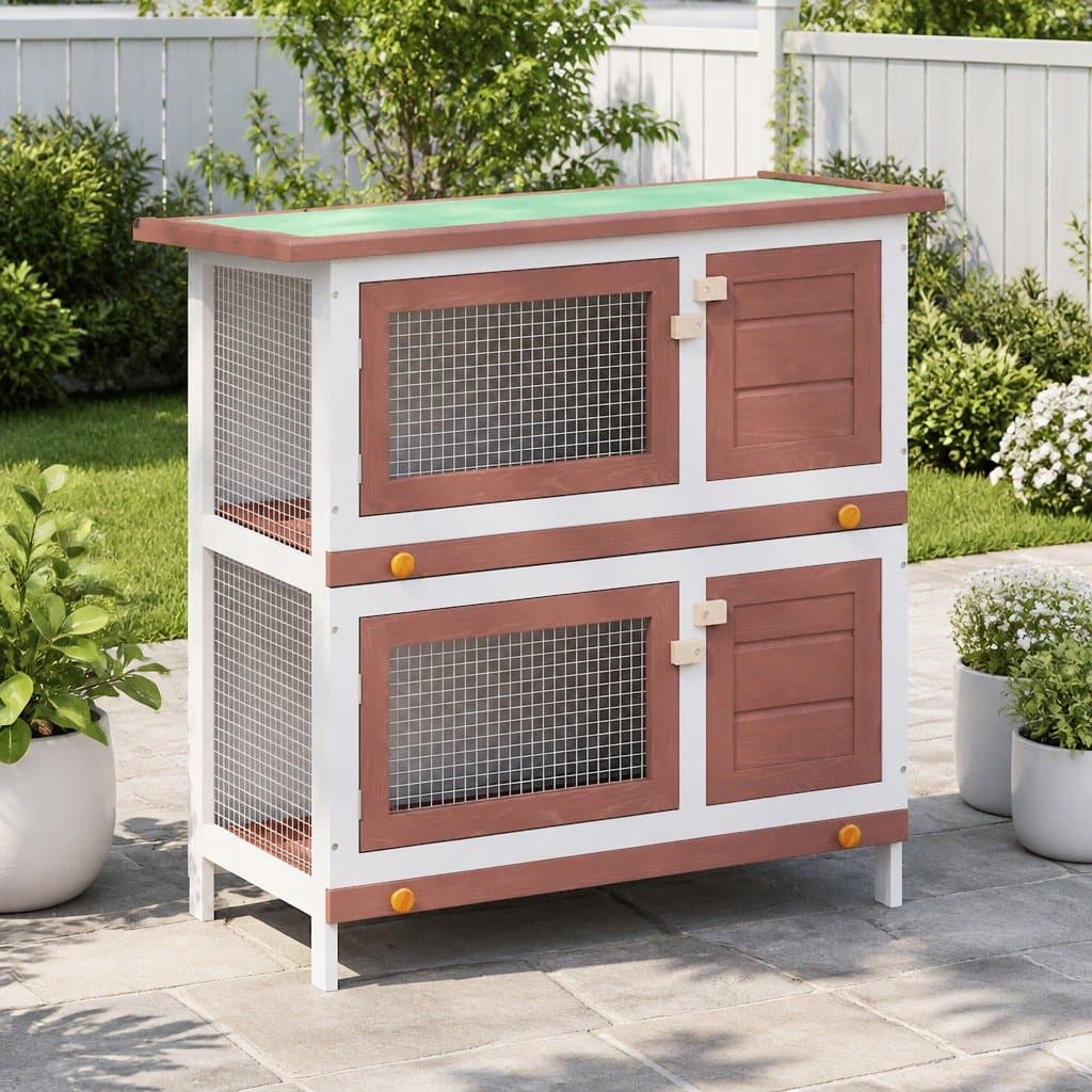 Rabbit Hutch 4 Doors 2 Layers Wooden Cage Small Animal Exercise Outdoor Pet