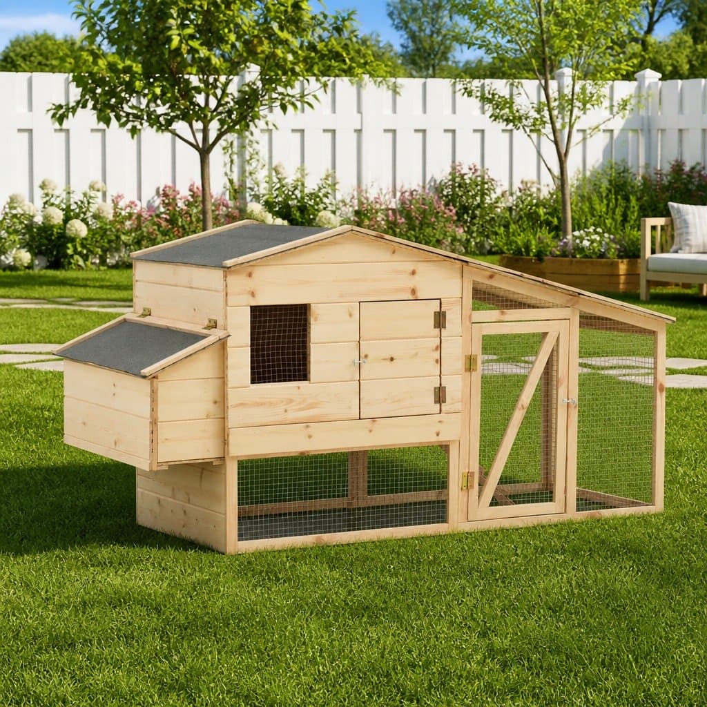 Chicken Hutch with Solid Pine Wood Construction
