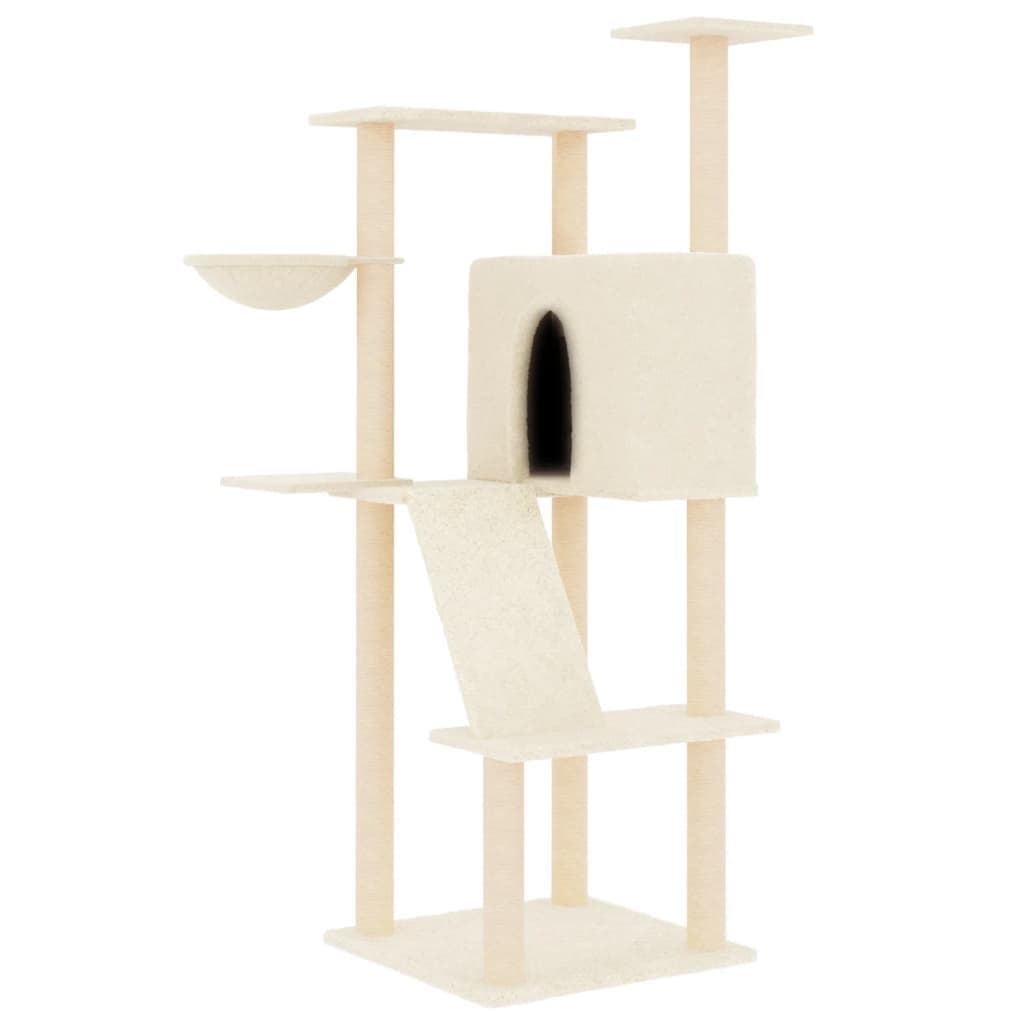 Cream Multi-Level Cat Tree with Scratch Posts and Platforms