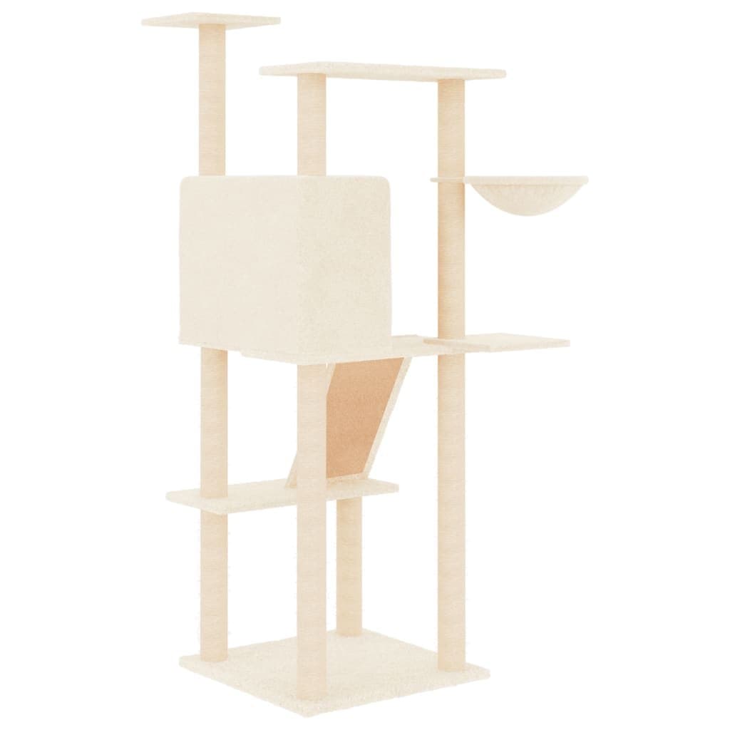 Cream Multi-Level Cat Tree with Scratch Posts and Platforms