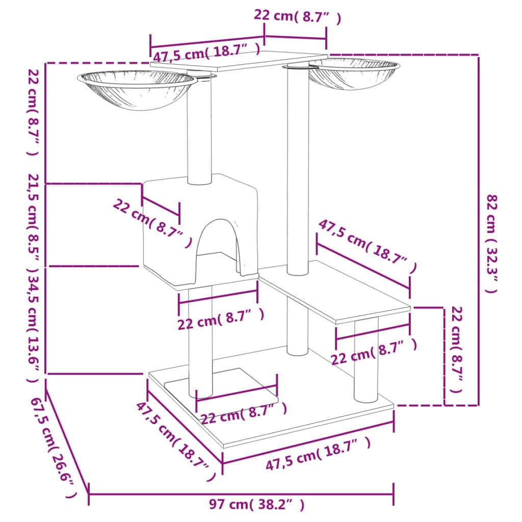 Multi-Level Cat Tree with Scratching Posts in Grey
