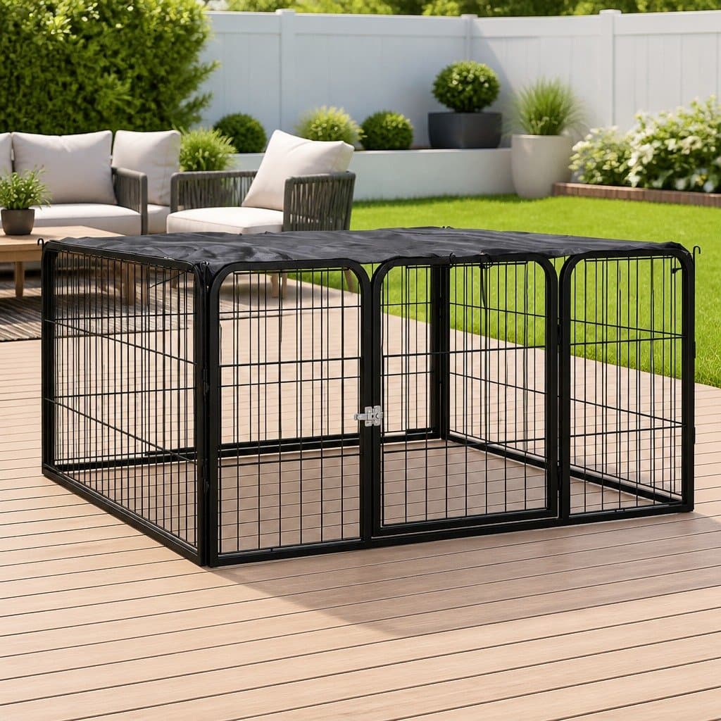 Black Dog Playpen with 4 Panels 100x50 cm