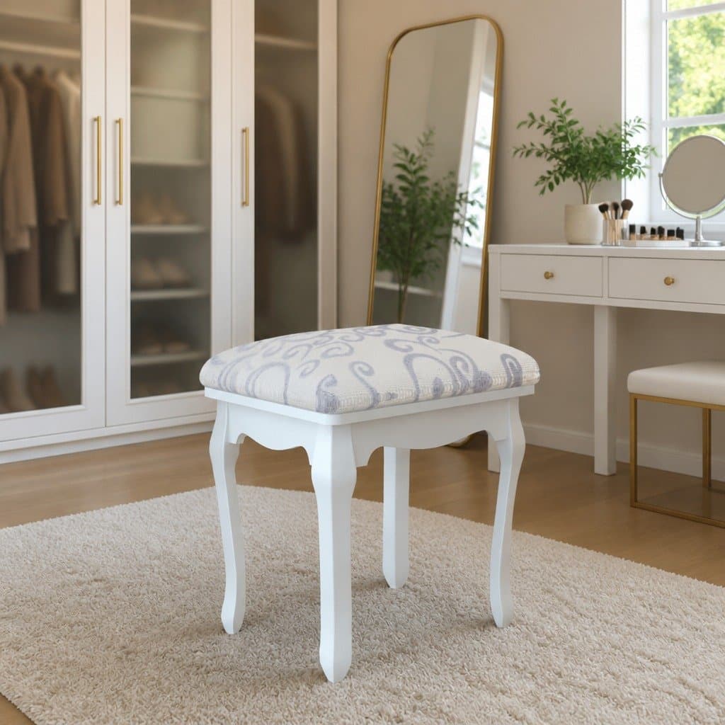 Vintage Dressing Stool with Curved Legs and Padded Seat
