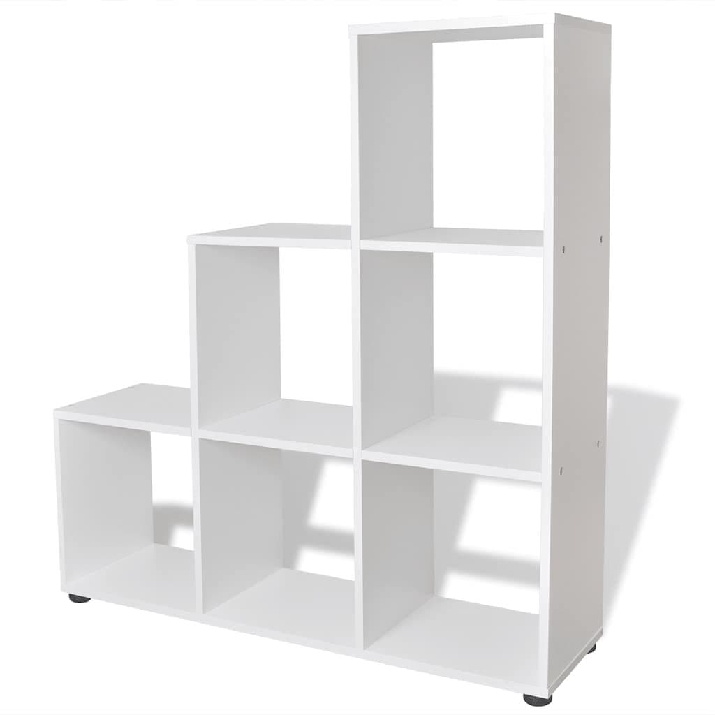 White Staircase Bookcase with 6 Open Compartments