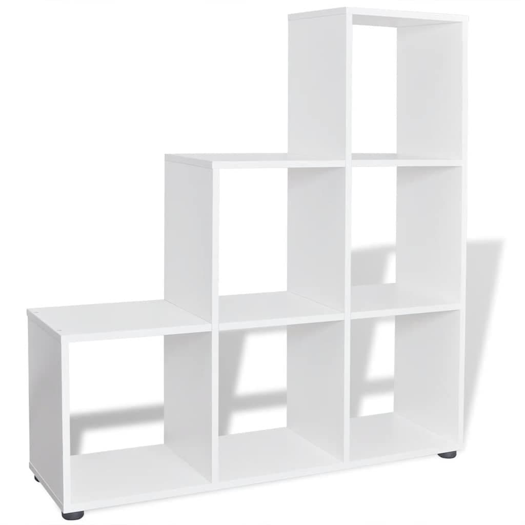 White Staircase Bookcase with 6 Open Compartments