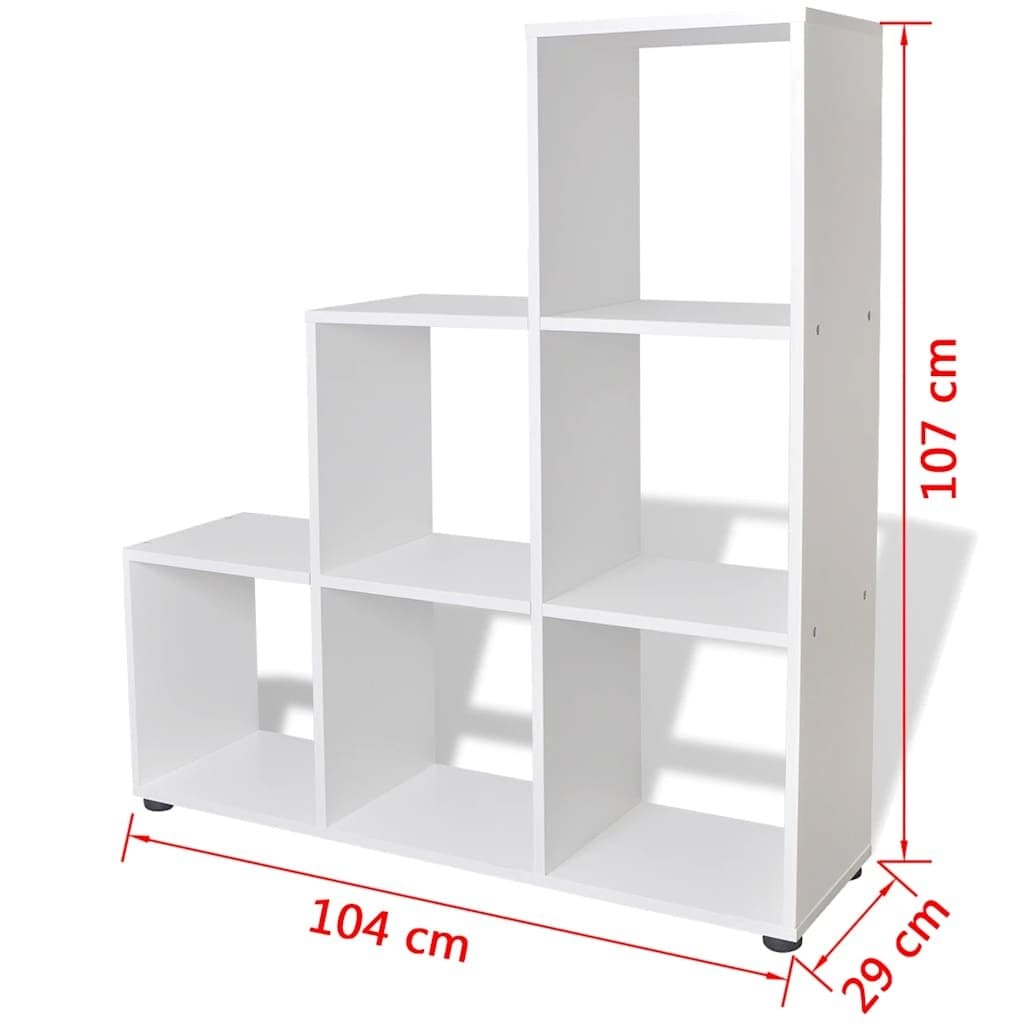 White Staircase Bookcase with 6 Open Compartments