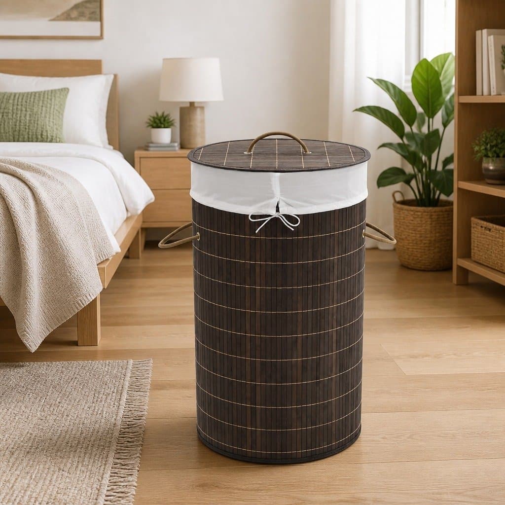 Bamboo Round Laundry Bin with Removable Liner