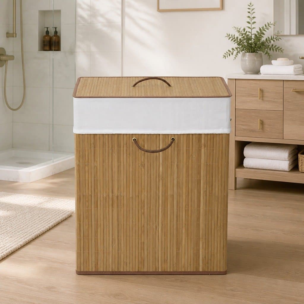 Brown Bamboo Laundry Bin with Removable Liner