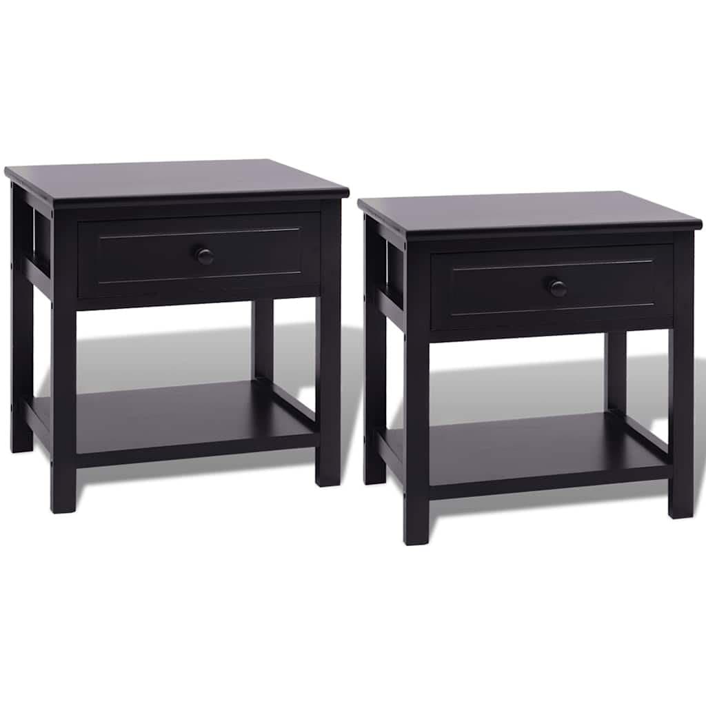 Bedside Cabinets 2pcs Black Wood Nightstand Storage Drawer Bedroom End Table