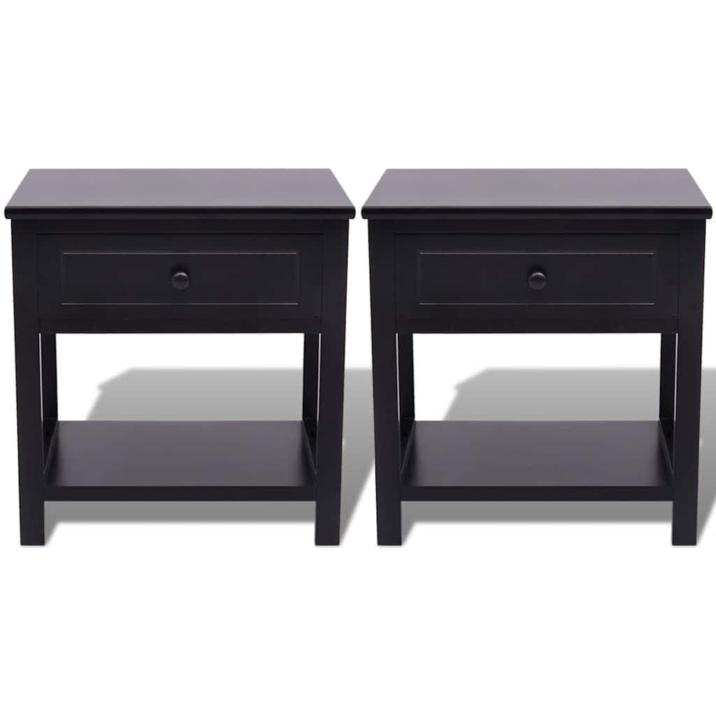 Bedside Cabinets 2pcs Black Wood Nightstand Storage Drawer Bedroom End Table