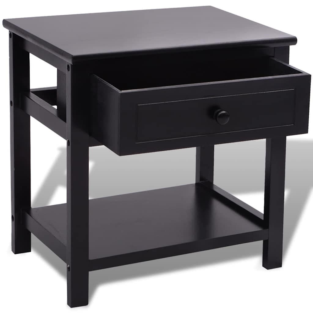 Bedside Cabinets 2pcs Black Wood Nightstand Storage Drawer Bedroom End Table