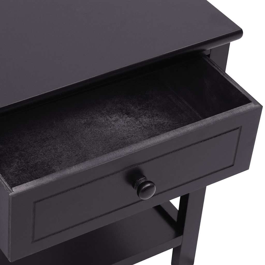 Bedside Cabinets 2pcs Black Wood Nightstand Storage Drawer Bedroom End Table