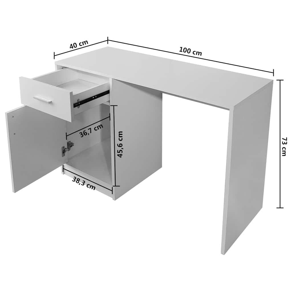White Desk with Drawer and Cabinet Modern Office Study Bedroom Furniture Storage