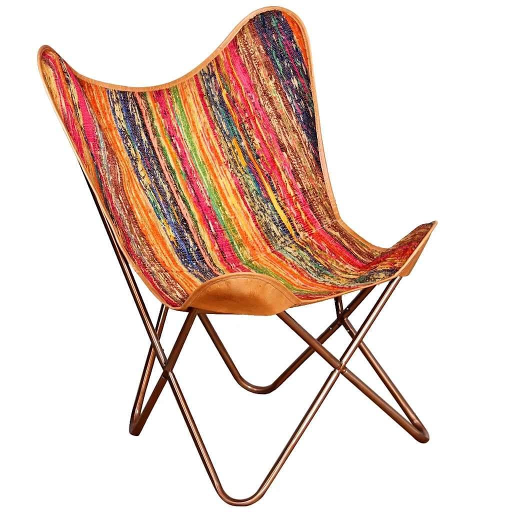 Multicolour Chindi Fabric Butterfly Chair with Iron Frame