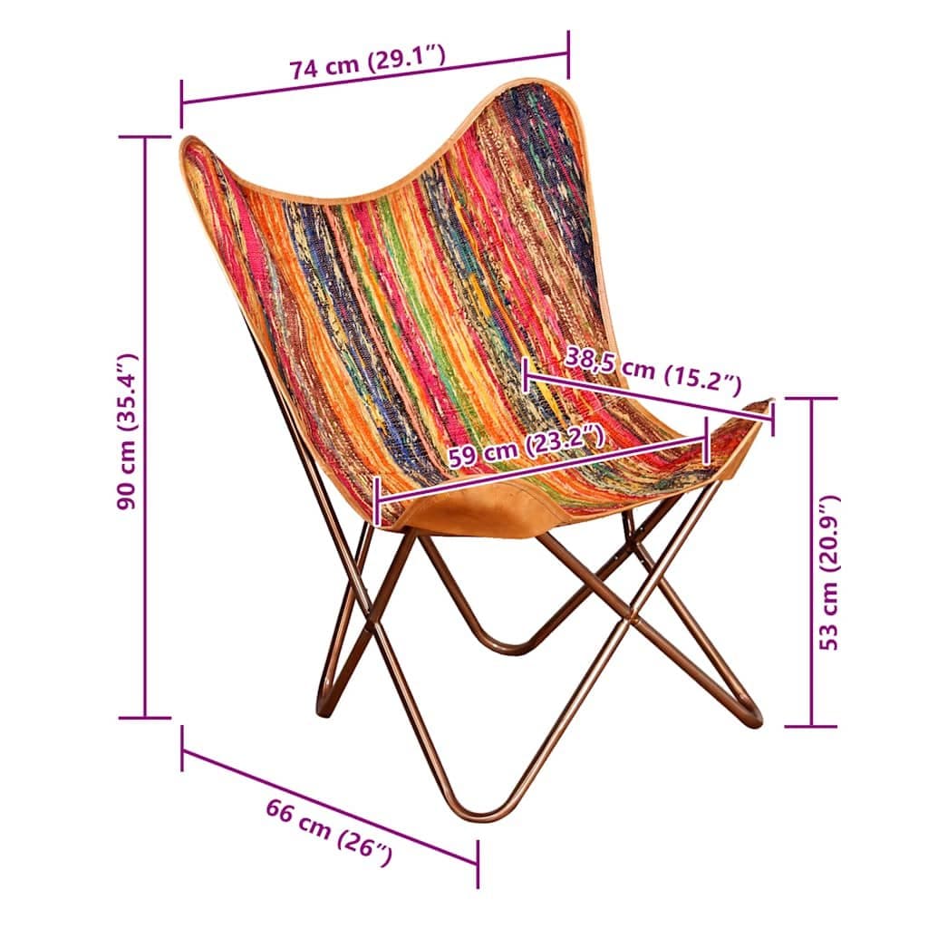 Multicolour Chindi Fabric Butterfly Chair with Iron Frame