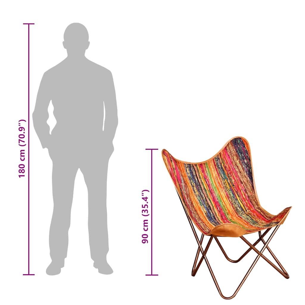 Multicolour Chindi Fabric Butterfly Chair with Iron Frame