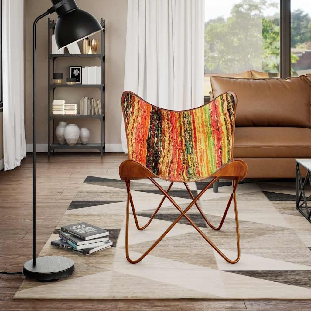 Multicolour Chindi Fabric Butterfly Chair with Iron Frame