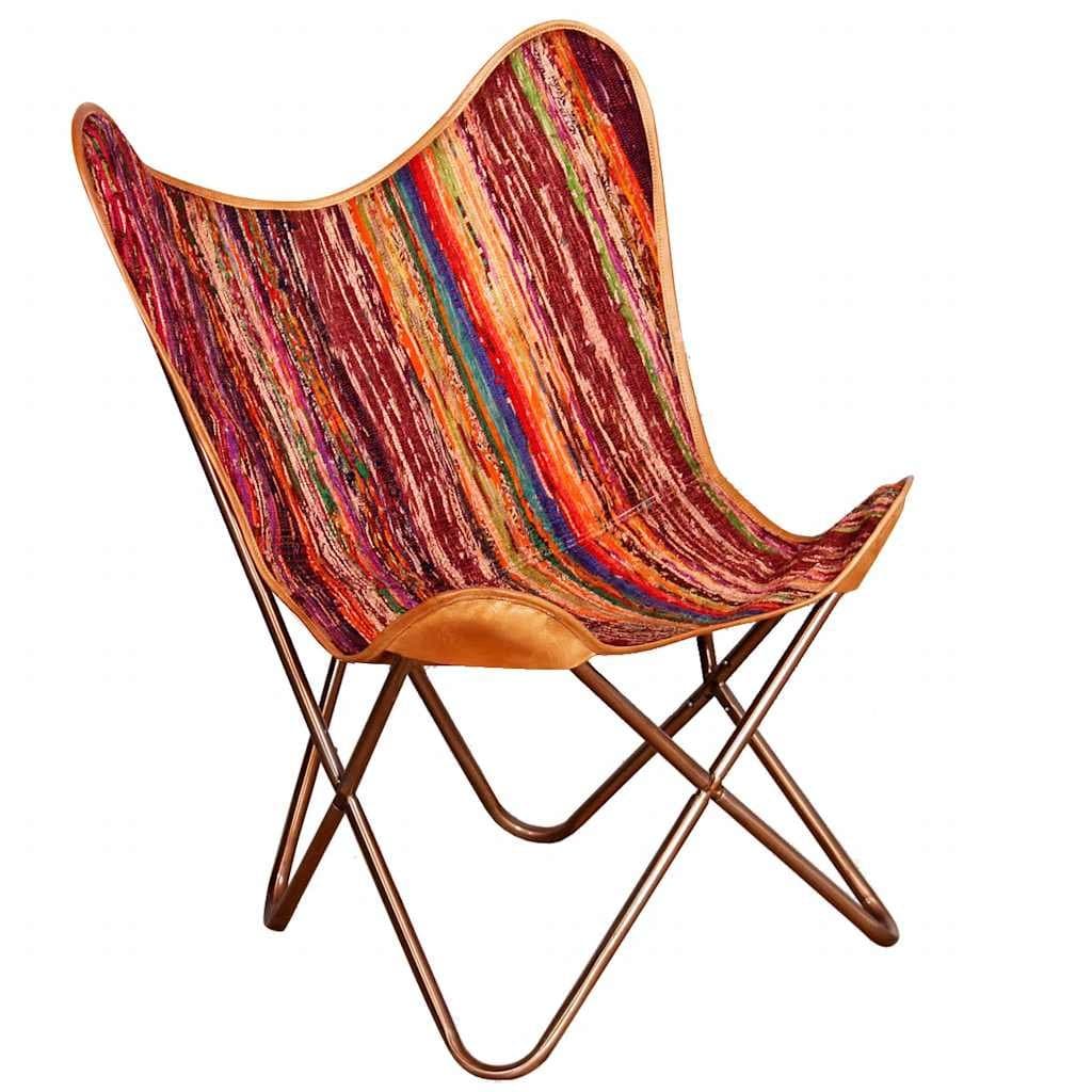 Multicolour Chindi Fabric Butterfly Chair with Iron Frame