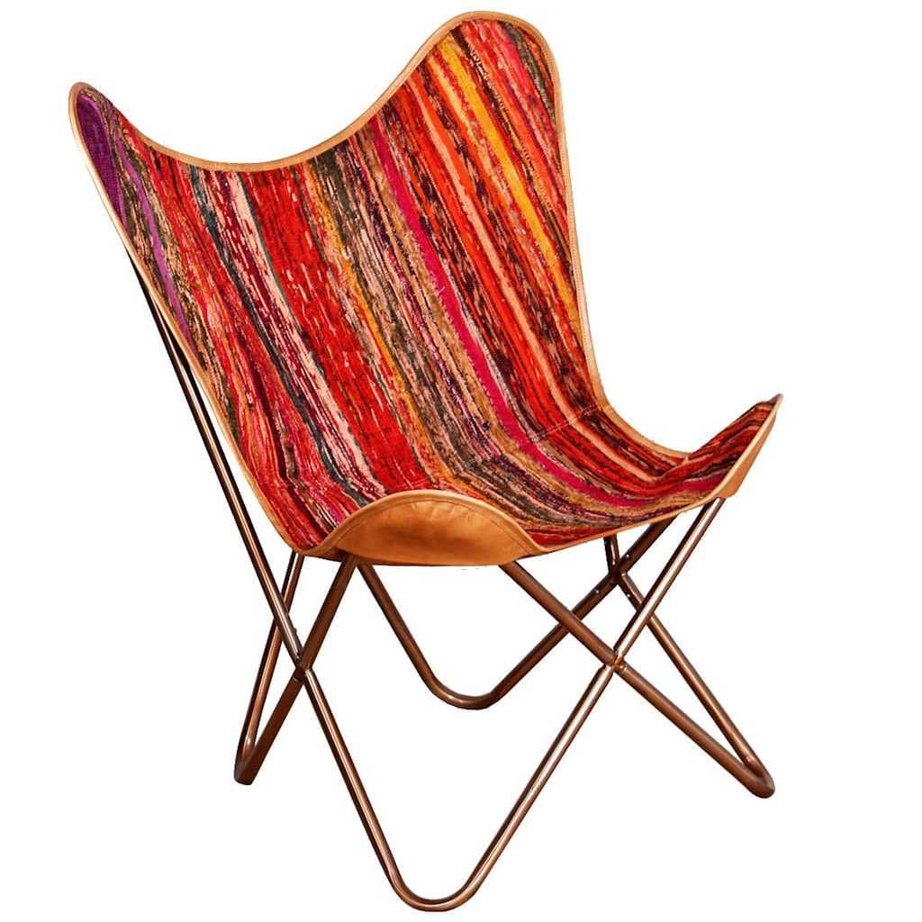 Multicolour Chindi Fabric Butterfly Chair with Iron Frame