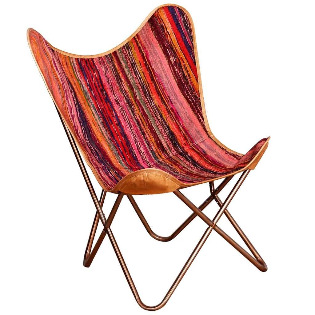 Multicolour Chindi Fabric Butterfly Chair with Iron Frame
