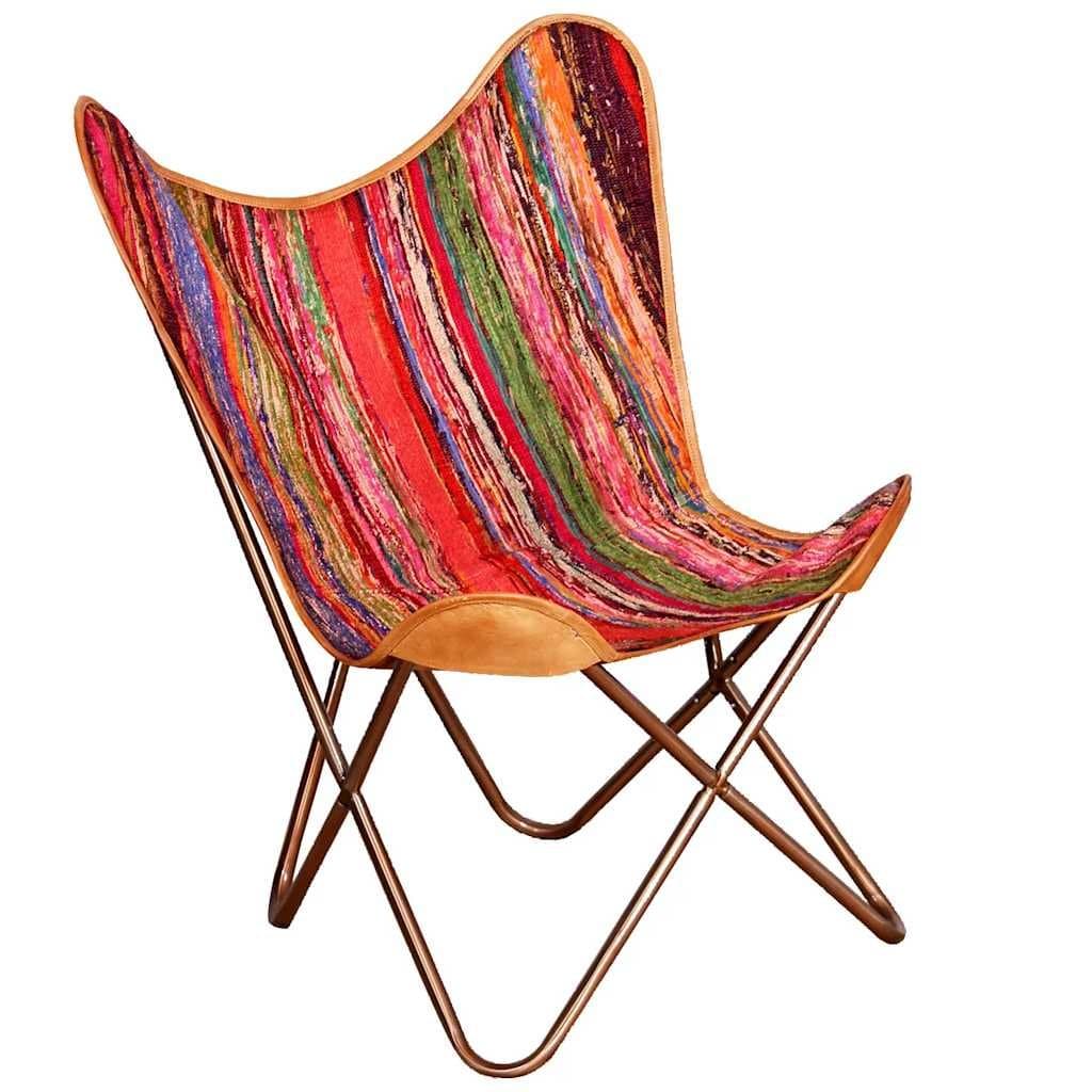 Multicolour Chindi Fabric Butterfly Chair with Iron Frame