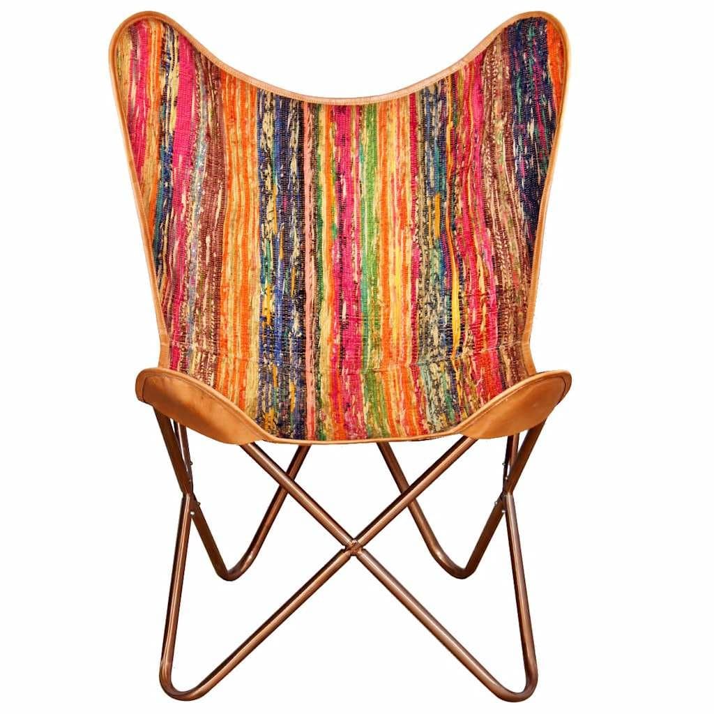Multicolour Chindi Fabric Butterfly Chair with Iron Frame
