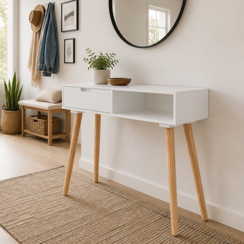Solid Pinewood Console Table with Storage Drawer