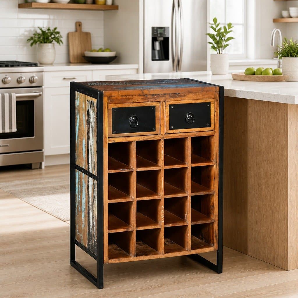 Reclaimed Wood Industrial Style 16 Bottle Wine Rack