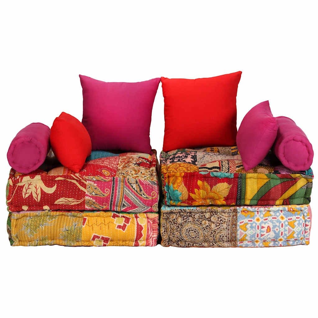 2-Seater Modular Patchwork Pouffe Sofa Bed